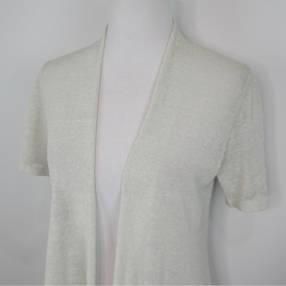 EILEEN FISHER Fine Organic Linen Crepe Shimmer Sheer Cardigan Women’s Size Large - Picture 3 of 11